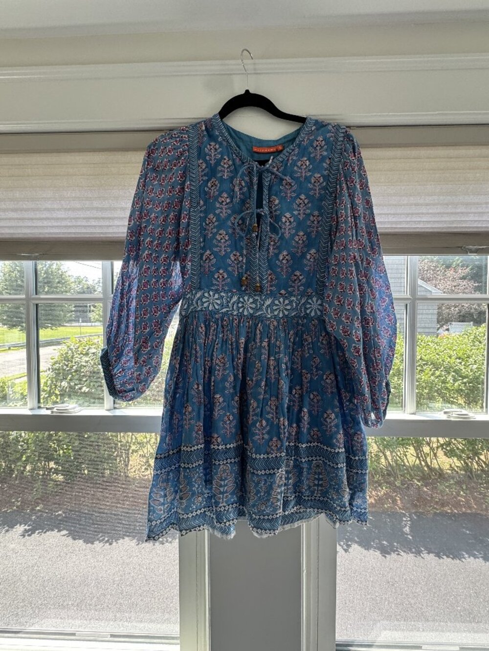 Oliphant Antibes Mauve Tie Front Balloon Sleeve Dress Size S